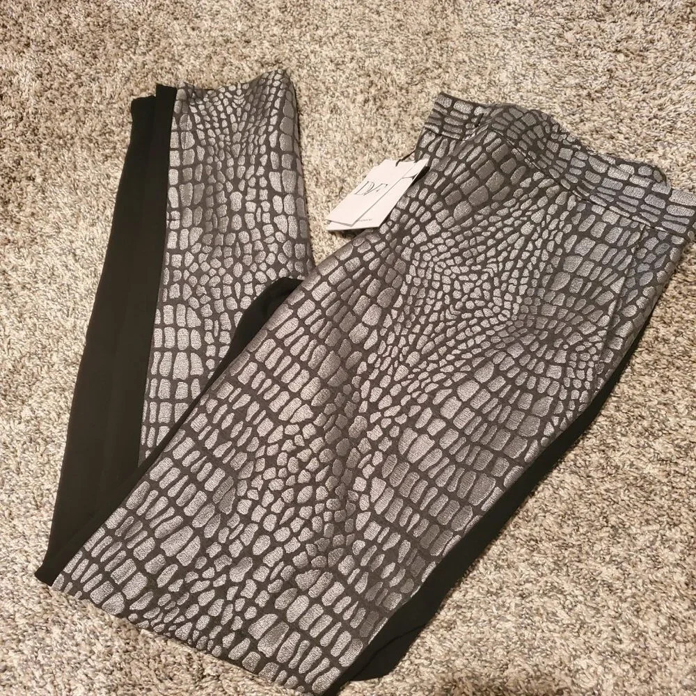 Diane Von Furstenberg Silver and Black Straight Leg Pants - Picture 2 of 6